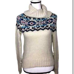 Prince & Fox Fair Isle Sweater Cream and Blue  Size Small